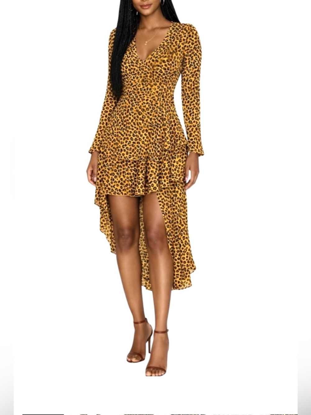 NEVER FULLY DRESSED Cheetah High-Low Asymmetric Ruffle Maxi Dress L $200